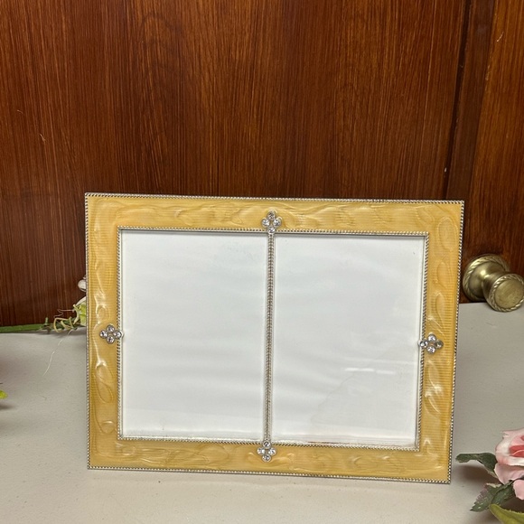 Vintage silver plated Yellow Enamel with Rhinestone double photo frame - Picture 12 of 14